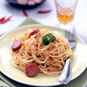 Spaghetti aglio e olio z chorizo